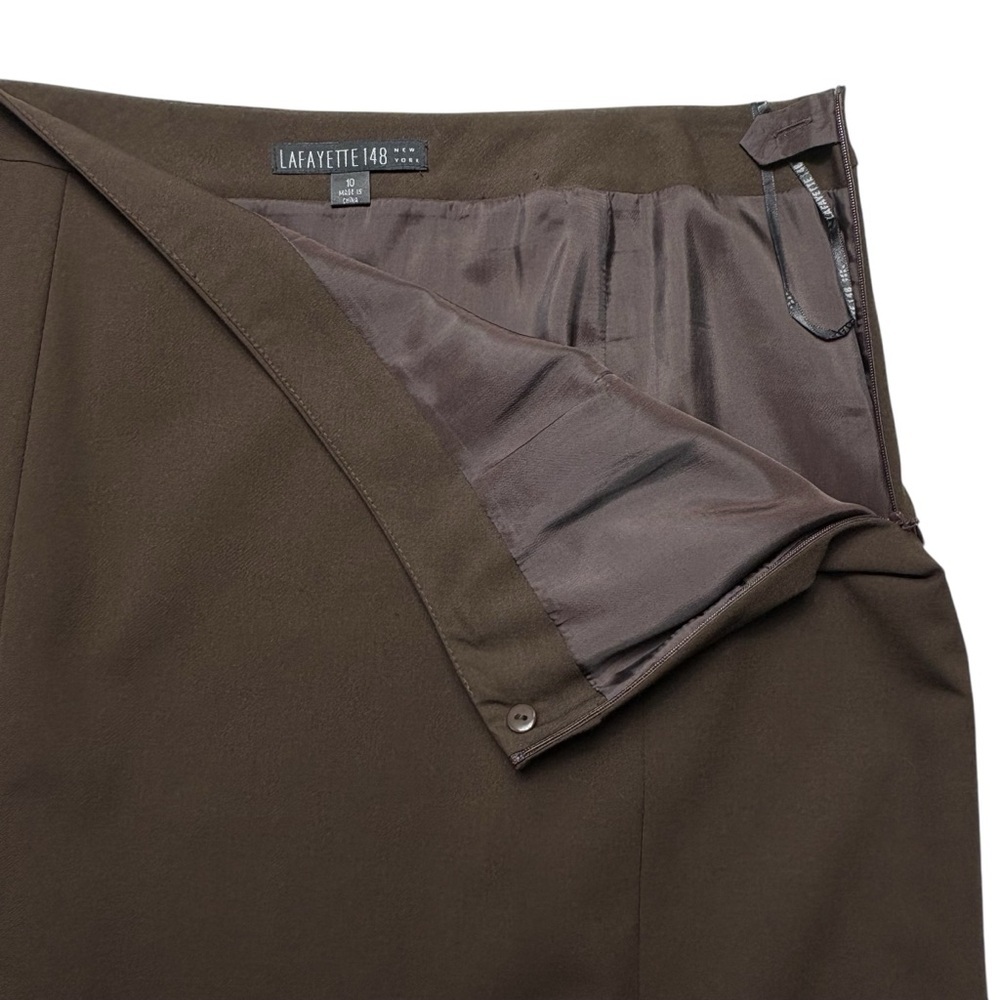 Lafayette 148 Wool Blend Pencil Skirt Size 10 Brown Side Zip Vent Back *Read - Picture 2 of 10